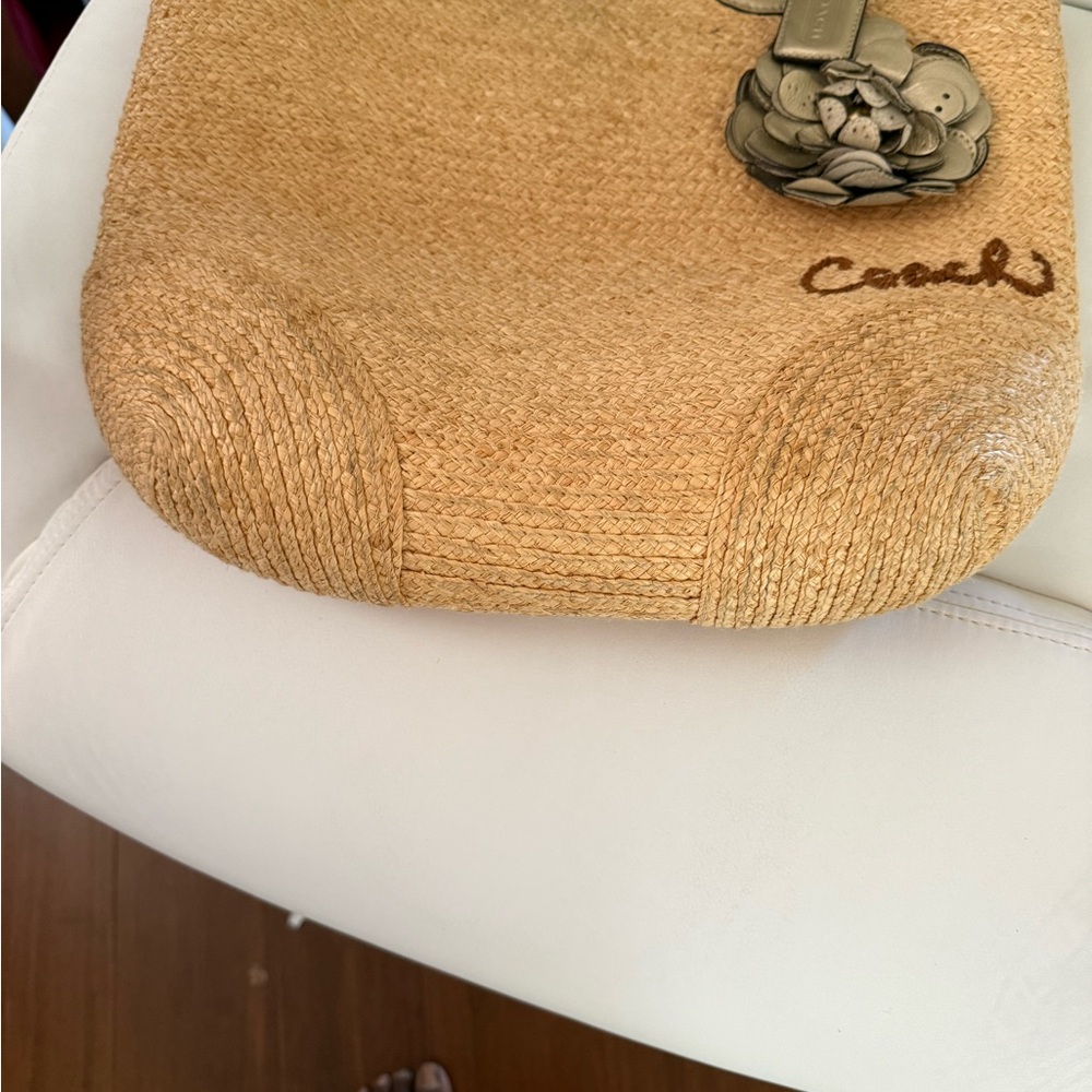Straw Woven Coach Bleeker handbag-Flower Accent. Naturally woven. - Picture 11 of 14